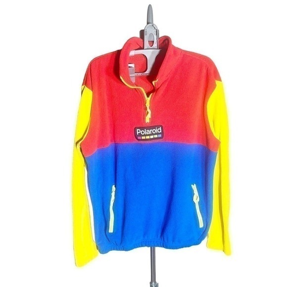 VTG Polarid‎ Mens Fleece Pullover Quarter Zip Colorblock Sz M Primary Colors 90s